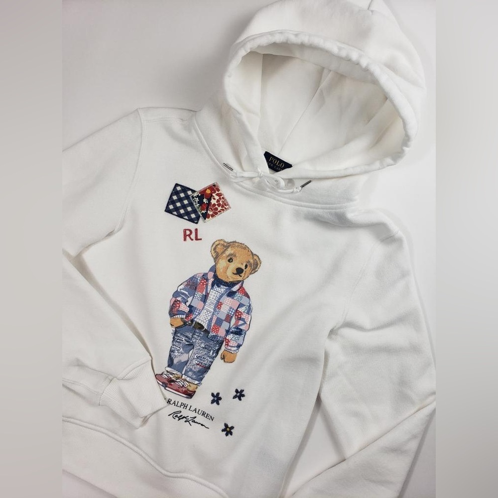 Polo Ralph Lauren Polo Bear Patchwork Hoodie Fleece Sweatshirt XS